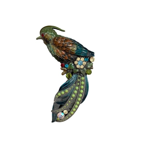 Bird Miniature Trinket Pill Box Magnet Enamel Bejeweled Crystal Decor - Picture 1 of 5